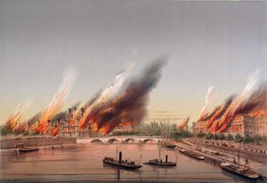 1871年5月24日のチュイルリーとコンシールデタットの燃焼中にセーヌ川に係留された砲艦「ラファーシー」